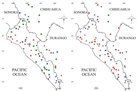 Table 3. Number of stations with decreasing, no detected and increasing Q Sen’s slope trends of the analyzed temperature va- riables from the selected meteorological stations of the North Pacific Watershed in Mexico