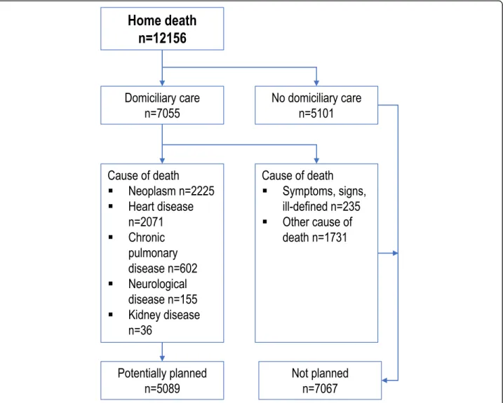 Fig. 1 Algorithm for potentially planned and unplanned home deaths