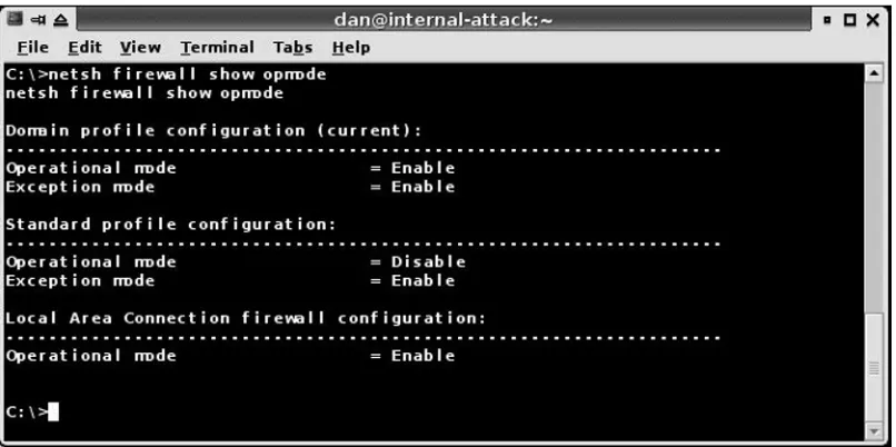 Figure 2.8 Netsh Firewall Show Opmode Command