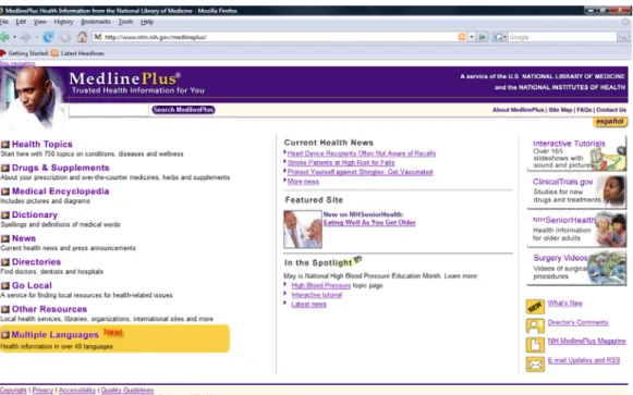 Figure 2.  MedlinePlus Homepage 