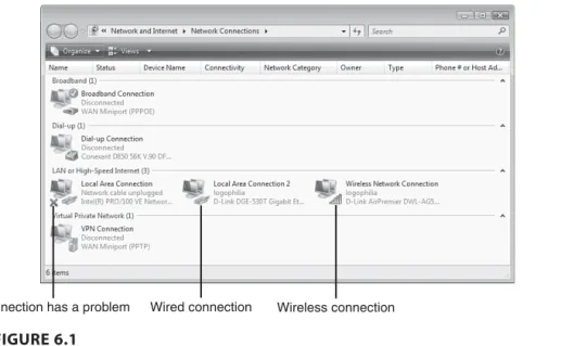Figure 6.1 shows an example of the Network Connections window.