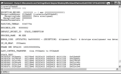 Figure 3.2 WinDbg Analyzing a Crash Dump of a Wireless Driver 