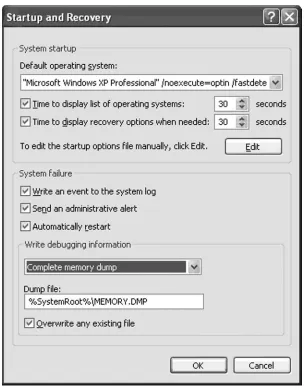 Figure 3.3 The Settings for a Crash Dump in Windows