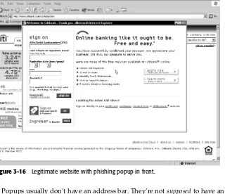 Figure 3-16Legitimate website with phishing popup in front.