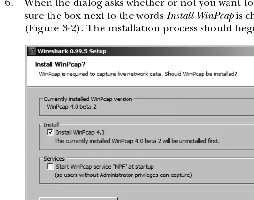 Figure 3-2: Selecting the option to install the WinPcap driver