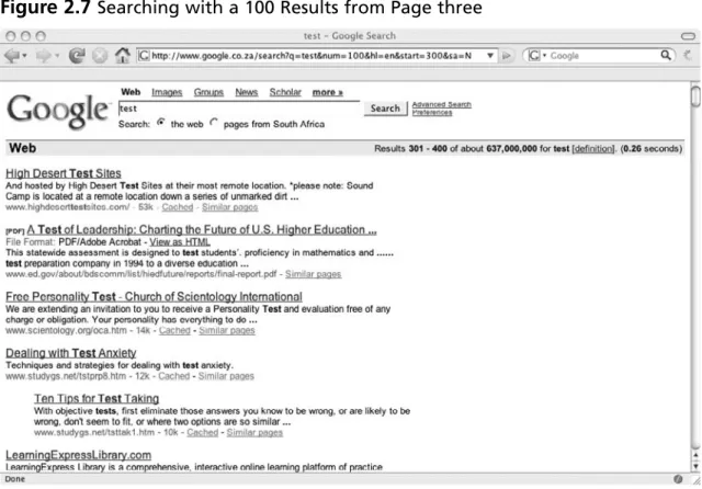 Figure 2.7  Searching with a 100 Results from Page three