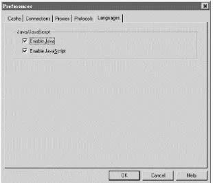 Figure 3.3. Netscape Navigator Version 2.0's simple approach to Java and JavaScript security: turn it on or turn it off 