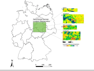 Figure 2-2.  Location of the four test sites flown with the PLMR on May 26, 2008 as part of the TERENO Harz/Central German Lowland observatory