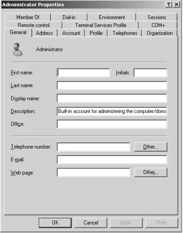 Figure 1-2The Properties window for a local account.