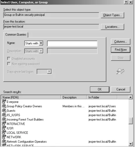 Figure 1-7You will find no fewer than 63 groups and built-in security principals on a DC.