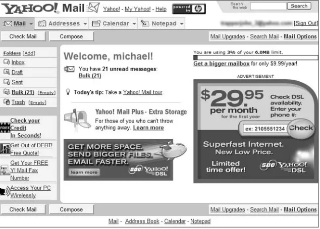 Figure 1-15: Get free Web-based e-mail with Yahoo! Mail. 