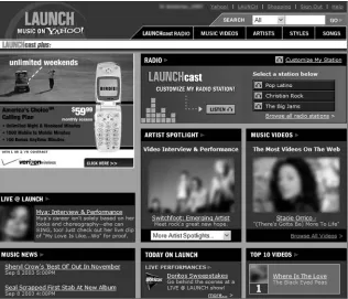 Figure 1-28: LAUNCH, Yahoo!’s music gateway. 