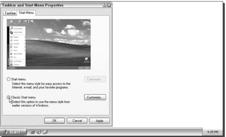 FIGURE 2-8: Turning on the classic Start Menu.