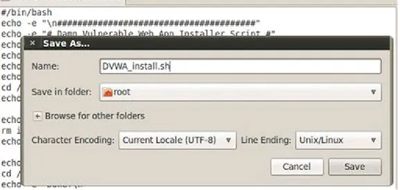 FIGURE 1.2  Saving the DVWA install script in the root directory.