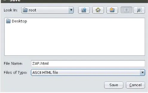 FIGURE 3.16  Saving the exported file from ZAP to the root directory.