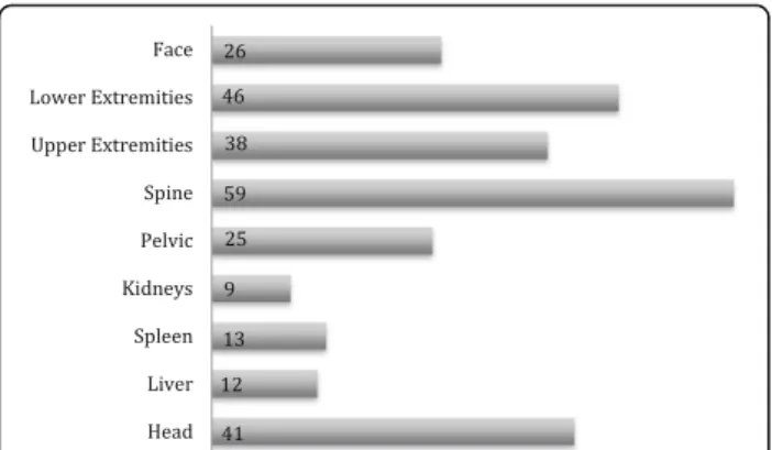 Fig. 1 Distribution of Injuries according to body region