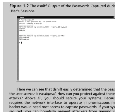 Figure 1.2 The dsniff Output of the Passwords Captured during the