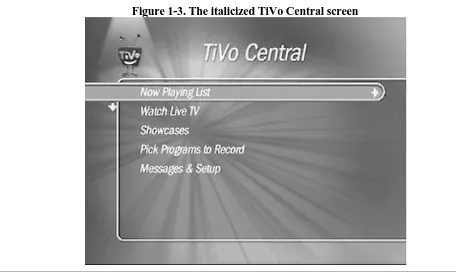 Figure 1-3. The italicized TiVo Central screen