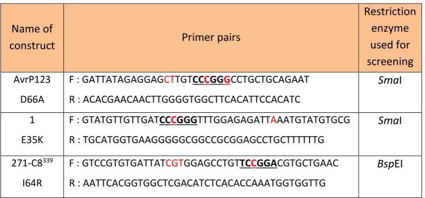Table 3.4 Primer pairs used for site-directed mutagenesis 