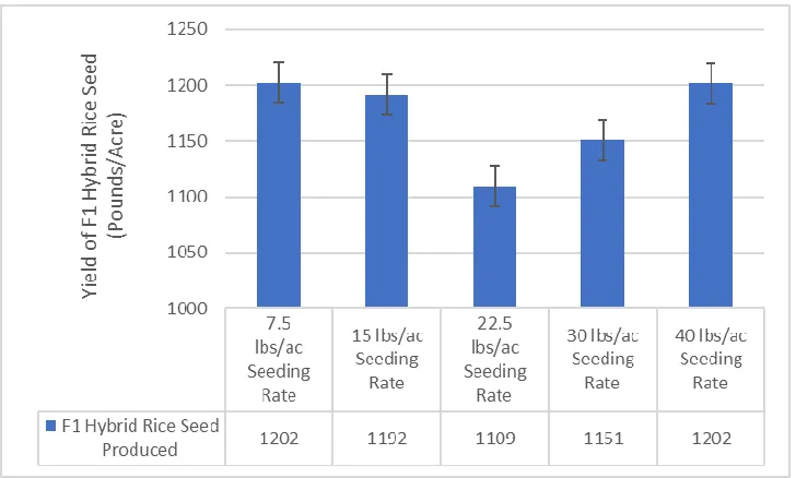 Figure 20: Average yield of F1 Hybrid Seed being compared among all seeding rates across all six plots