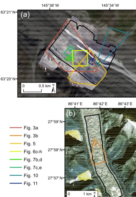 Fig. 3aFig. 3bgenerated with a 2-year gap does not alter the spatial domain.The glacier margin was mapped from the 23 December 2012GeoEye-1 imagery.