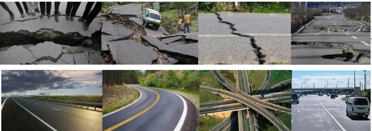 Figure  6  presents  a  subset  of  the  input  images  to  train  the  algorithm  for  the  general  classification  category of roadway with cracking