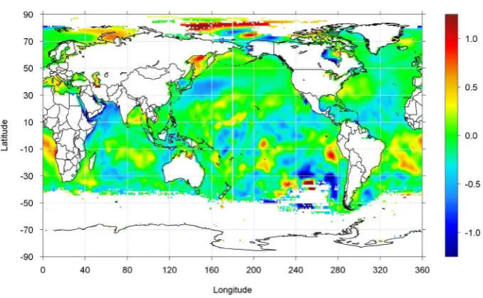 Figure 8. Difference map of SH long-term component of Jan. 1985 minus Jan. 1979. Units are in g/kg