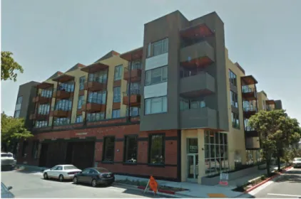 Figure 5: Corner view of the Parc on Powell in  Emeryville. The project received several variances to  include 22% of its units below market rate