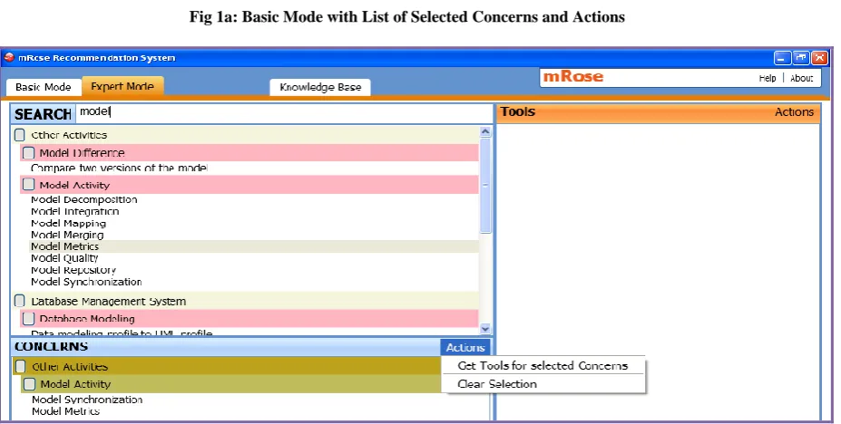 Fig 1b: Expert mode with search and auto suggestions options and Actions 