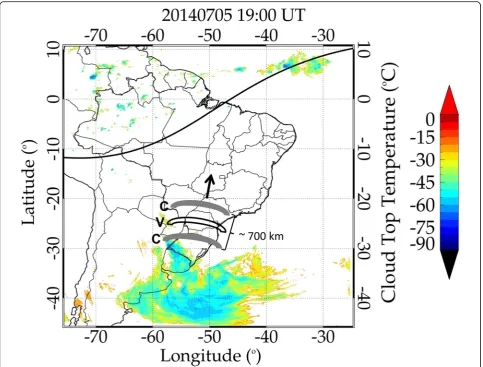 Fig. 10 Meteorological satellite (GOES 13) cloud top temperature map on the evening of July 05, 2014, at 19:00 UT