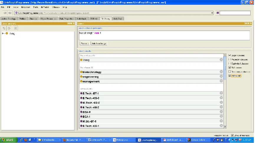 Figure 2. Screen shot displaying the DL query and the inferred results. 