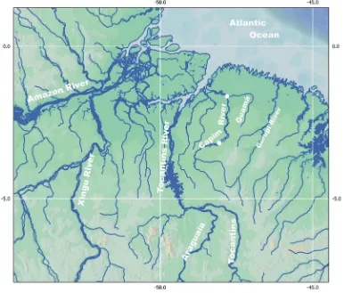 Figure 1. Map showing the delta of lower Amazon River and its main right bank tributaries
