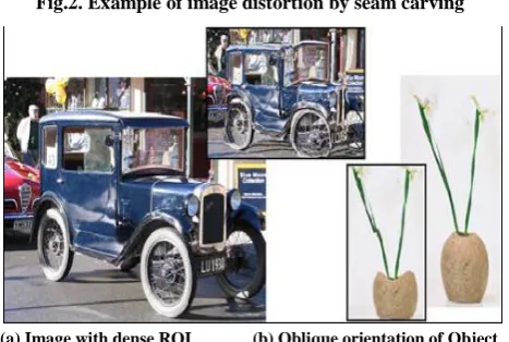 Fig.2. Example of image distortion by seam carving  