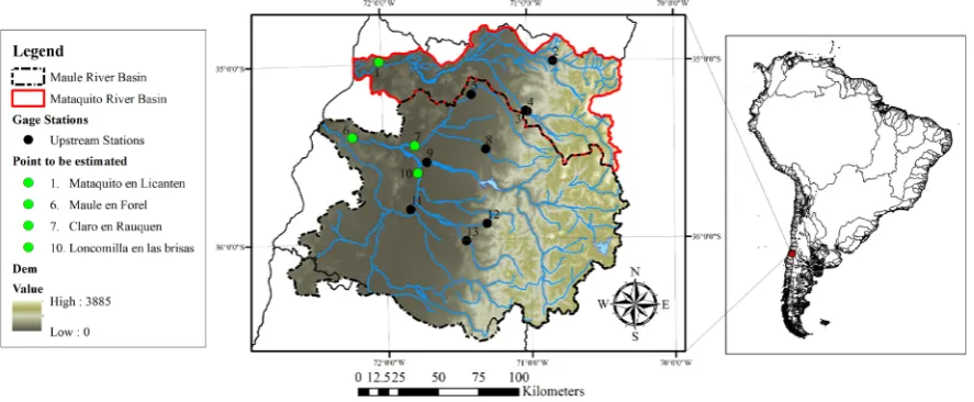 Figure 1. Study area and numbers in the figure identifying the stream gauging stations listed in Table 1