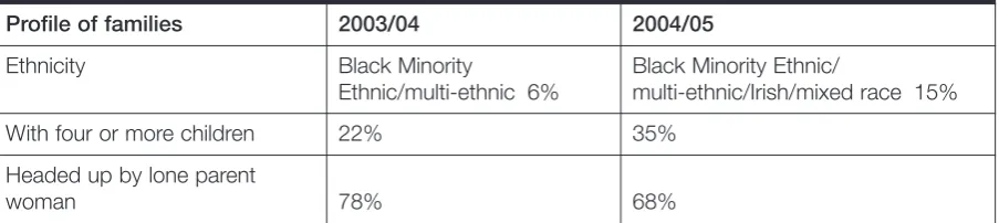Table 3.3 Changes in the profile of families referred to the projects in 2003/04 – 2004/05