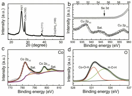 Fig. 3.  (a) XRD pattern of  CuSe@Co(OH)2 nanosheet arrays. (b-d) High resolution XPS 