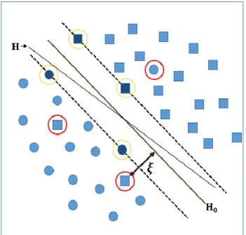 Figure 15. Separator hyperplanes in the case of non-linearly  separable (