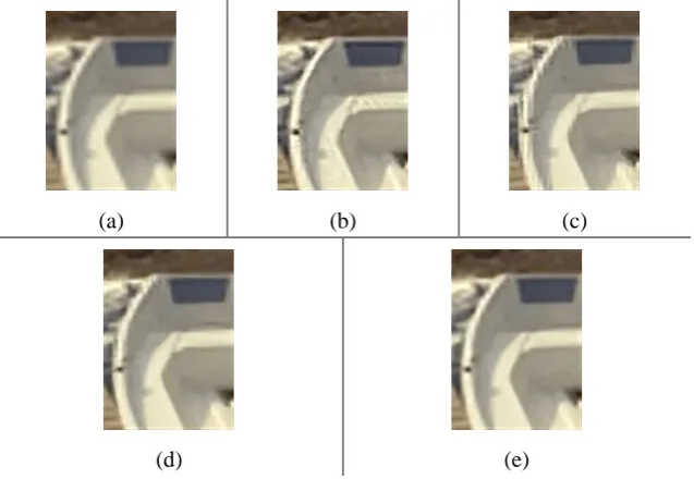 Fig 6: The results of different methods. (a) bicubic (b) Yang et al. (c) Zeyde et al. (d) SD+AL (e) MD+OGMM+AL 