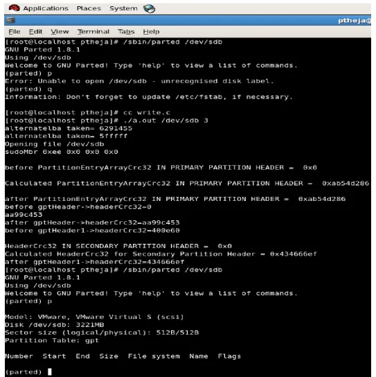 Fig 4.3: Screen shot for creating GUID Partition Table 