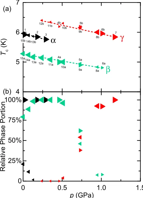 FIG. 6. (a) Temperature-pressure (Tandrelative phase portion as a function of pressure, as determined frommagnetization measurements