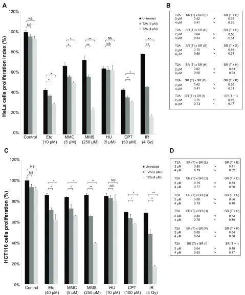 Figure 6 effects of T2a on genotoxic potential of chemical agents and ionizing radiation in hela and hcT116 cells.(and ionizing radiation (sr [i]) treatment at indicated dose, respectively