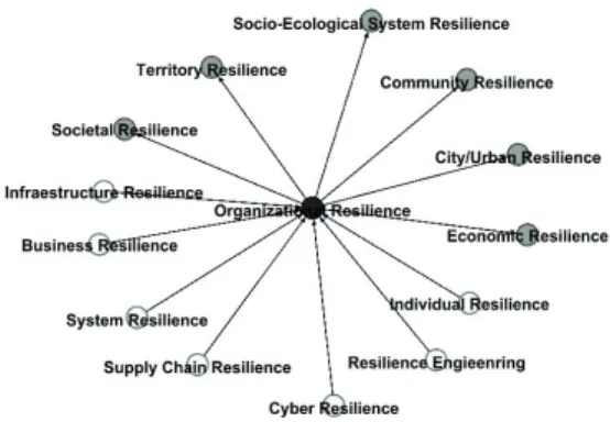 Figure 1 represents the relationship among these  areas centered on their relation to organizational  resilience