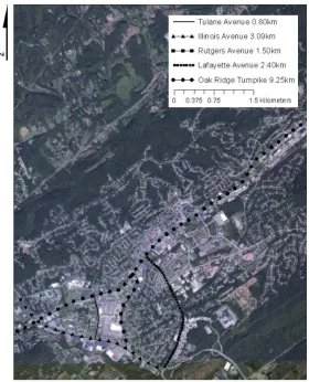 Figure 2. Soil sampling were randomly generated alonf these five street in the City of Oak Ridge, Tennessee