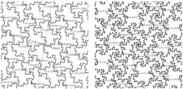 Figure 11. Tilings from the symmetric β-transformation, β 3 = 2β 2 −β +1 (left) and β 3 = β 2 + 1 (right).
