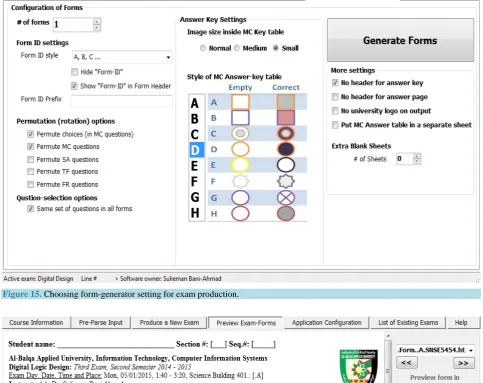 Figure 15. Choosing form-generator setting for exam production.  