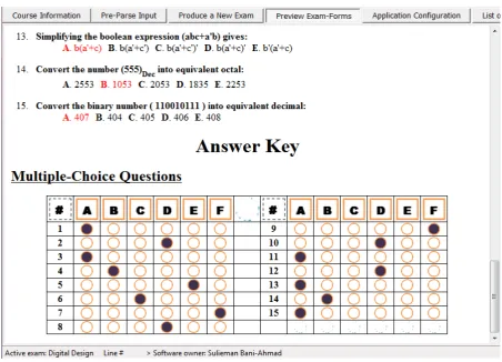 Figure 17. The answer key of the produced exam-form. 