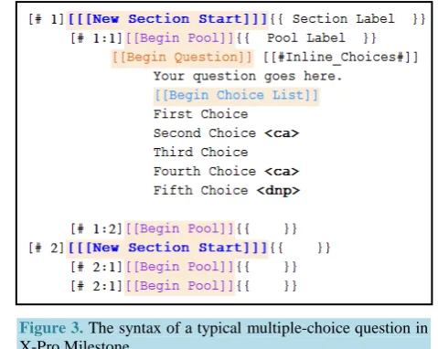 Figure 3. The syntax of a typical multiple-choice question in X-Pro Milestone. 