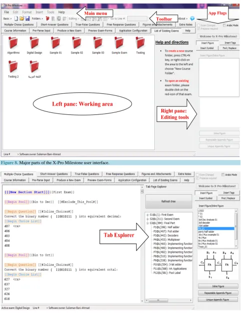 Figure 8. Major parts of the X-Pro Milestone user interface.  