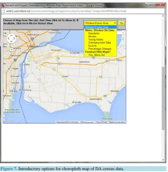 Figure 7. Introductory options for choropleth map of DA census data. 