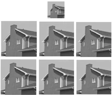 Fig 3: a) Low resolution test Image b) Original High resolution image c) Super resolved using haar  d) Super resolved using db4  e) Super resolved using coif3  f) Super resolved using bior2.4  g) Super resolved using dmey 